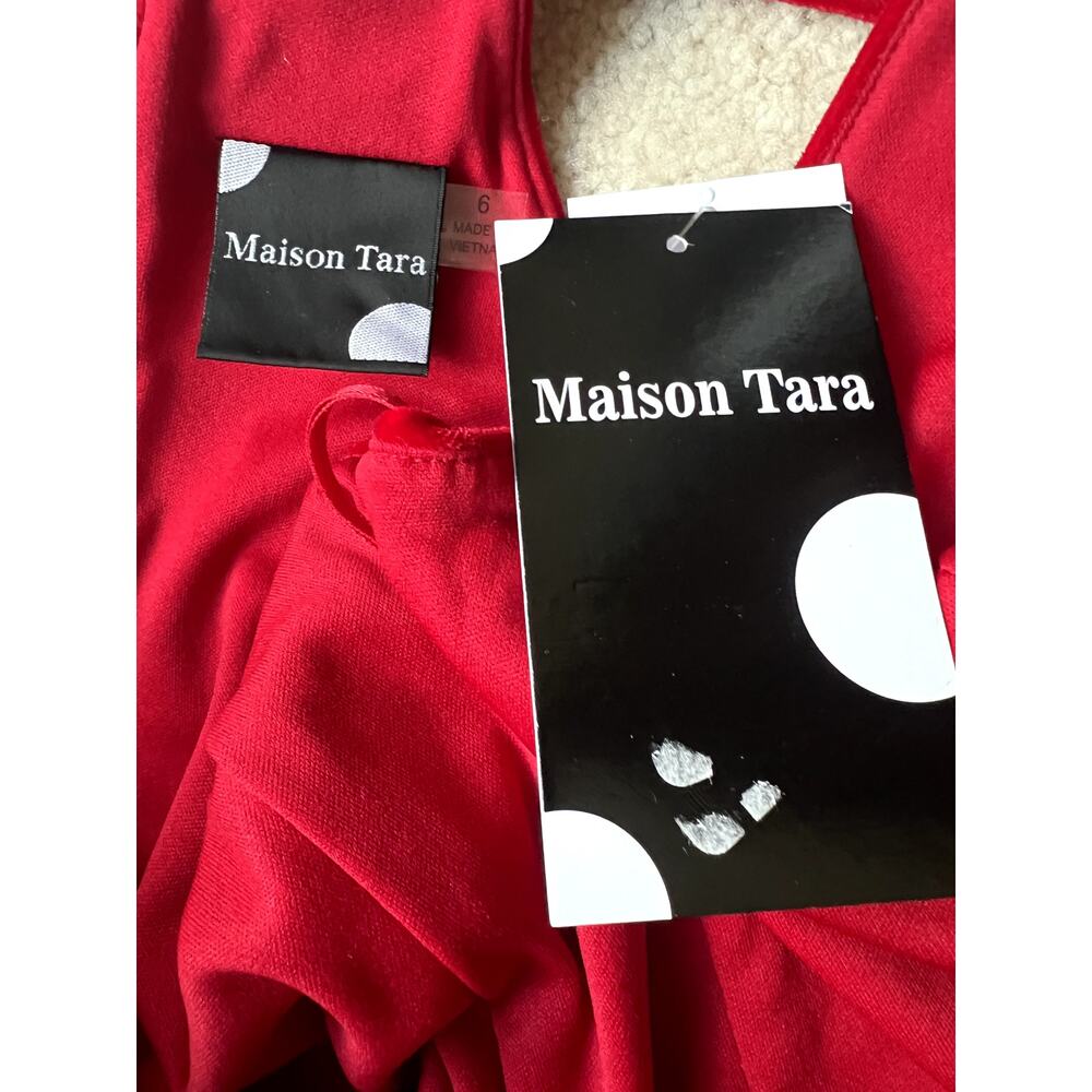 NWT Maison Tara red velvet bow fit & flare dress size 6 - Picture 9 of 10